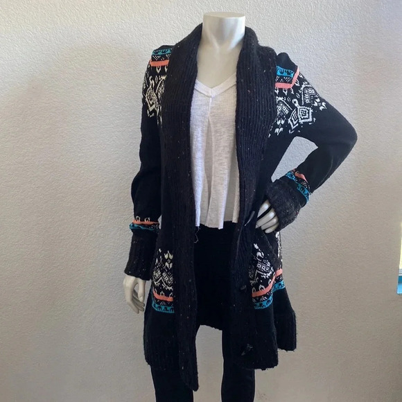 Love Stitch long cardigan black abstract print Size Medium - Picture 2 of 11
